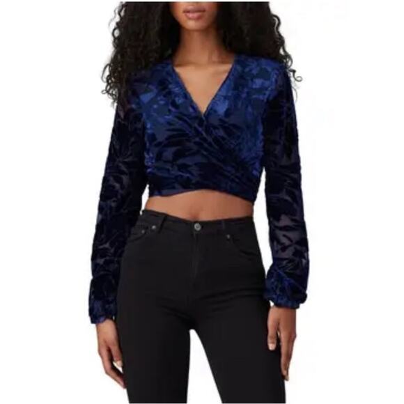 Hutch Claudia Dark Navy Crushed Velvet Wrap Crop Top, EUC, Medium, MSRP $198 - Picture 4 of 12